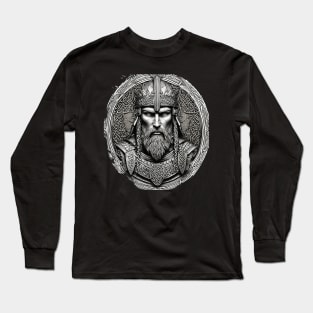 Noble Viking King Warrior with Ornate Celtic Knot Armor in black and grey Long Sleeve T-Shirt